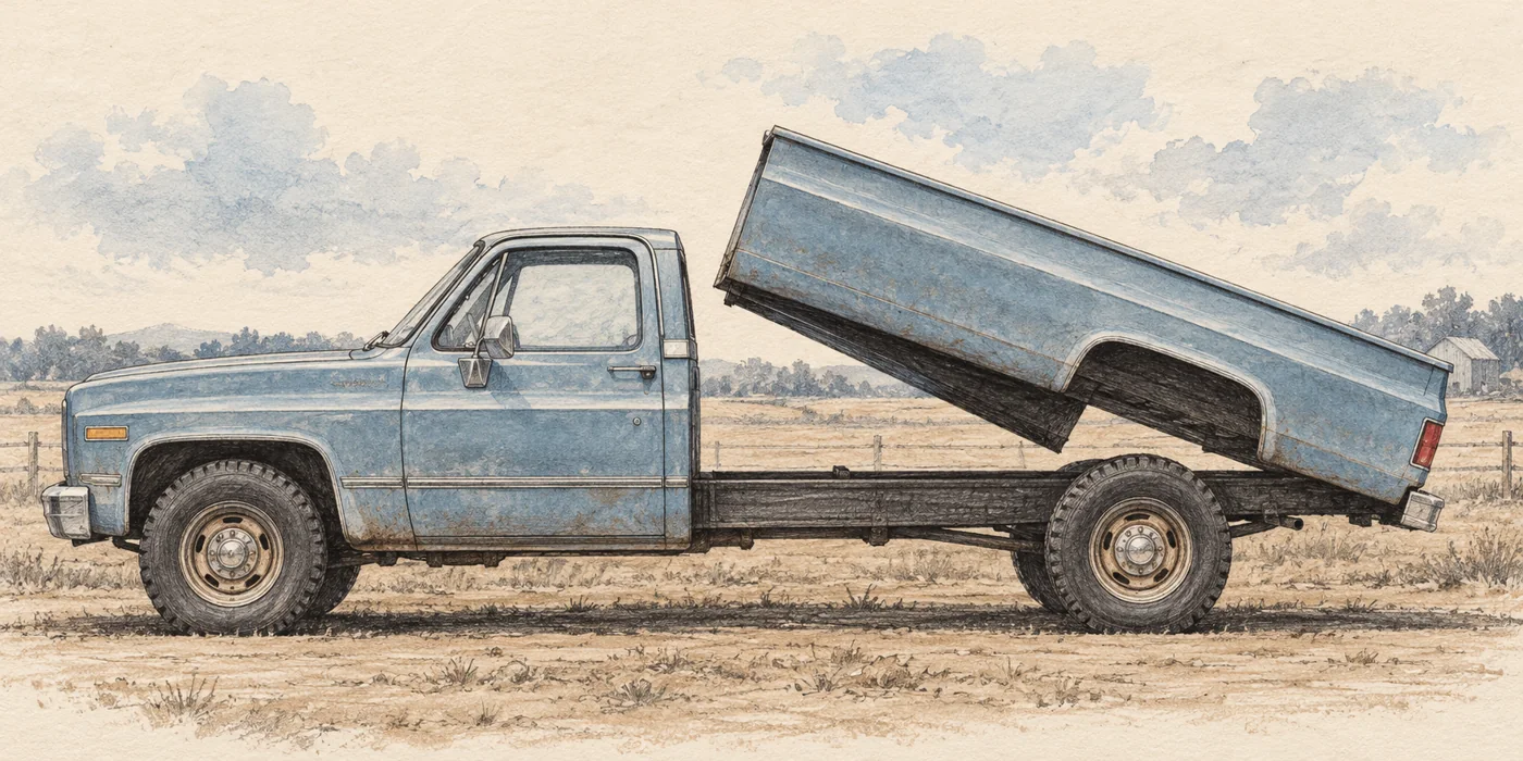 Side-view illustration of a pickup with its cargo bed raised.